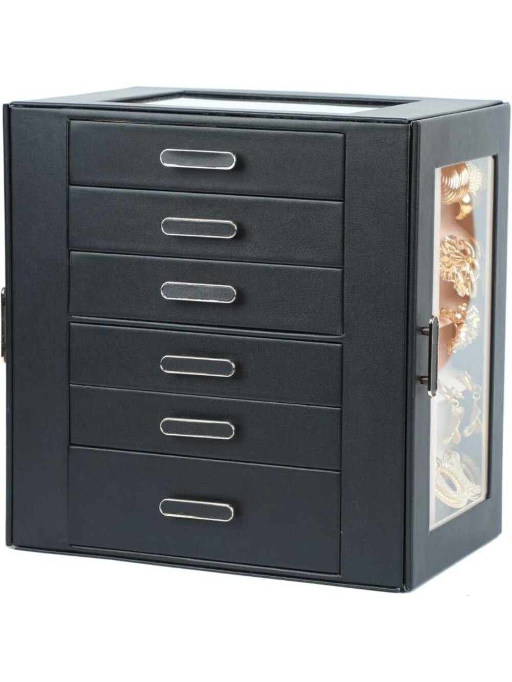 Large 6-Layer Clear Jewelry Organizer Box with Drawers for Rings, Earrings